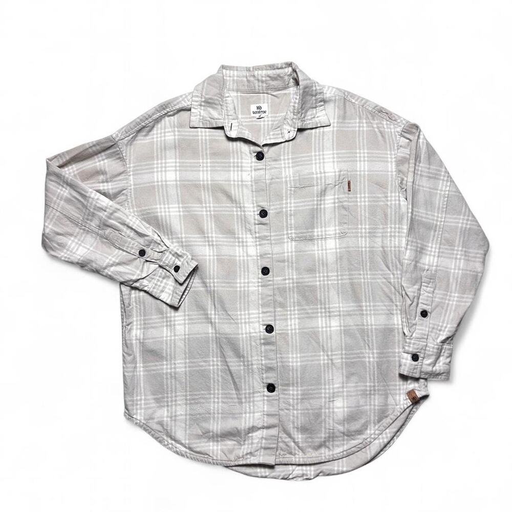 TenTree Beige Plaid Organic Cotton Kapok Flannel Womens XS
